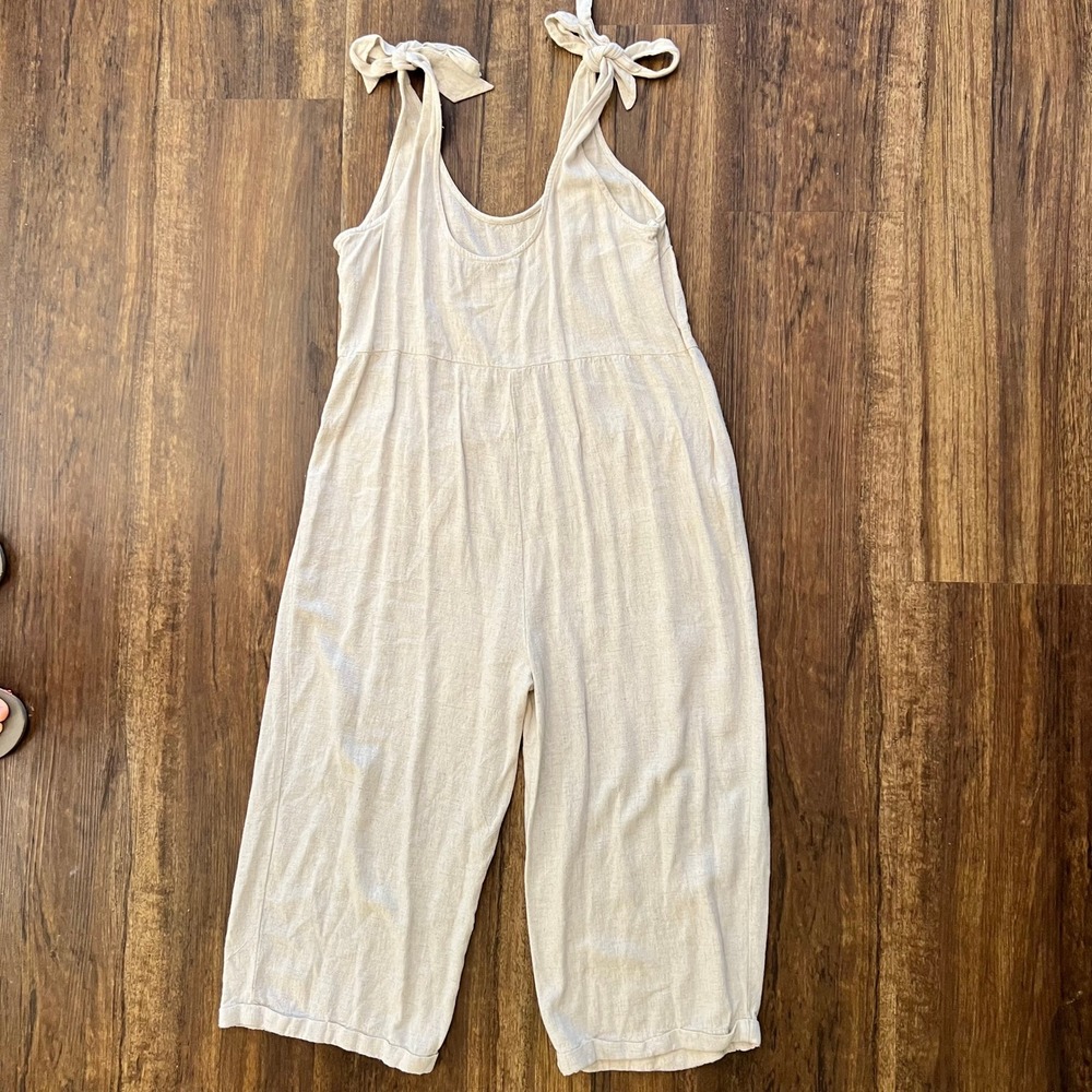 Woven Linen Blend Wide Leg Overalls Large Oversized Earthy Granola Natural Indie